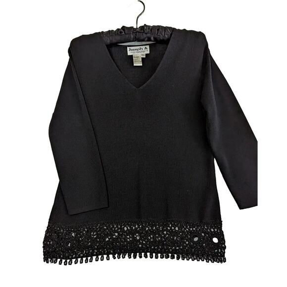 Vtge Joseph A Crochet Sweater Beaded Hem Sz L Bust 39" Length 23.5" - Picture 1 of 10